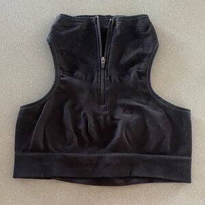 Zella Small Black High Neck Zip-Up Racerback Sports Bra with Key Hole Detail